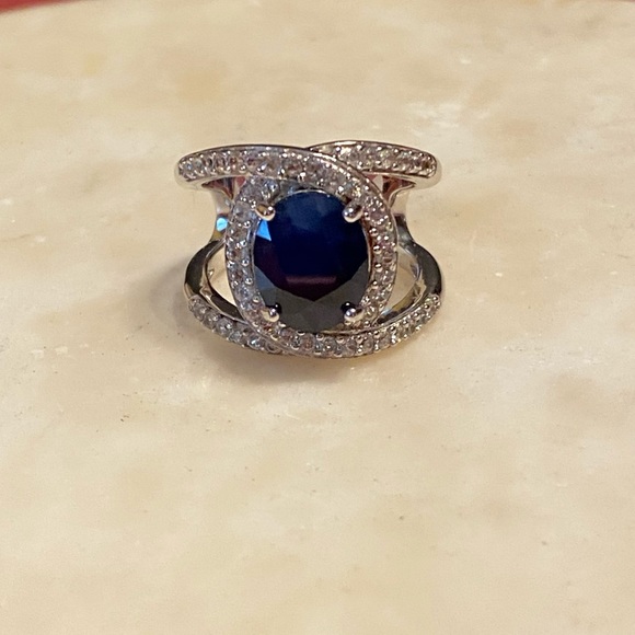 NWOT BLUE SAPPHIRE W ZIRCON STERLING RING - Picture 5 of 12